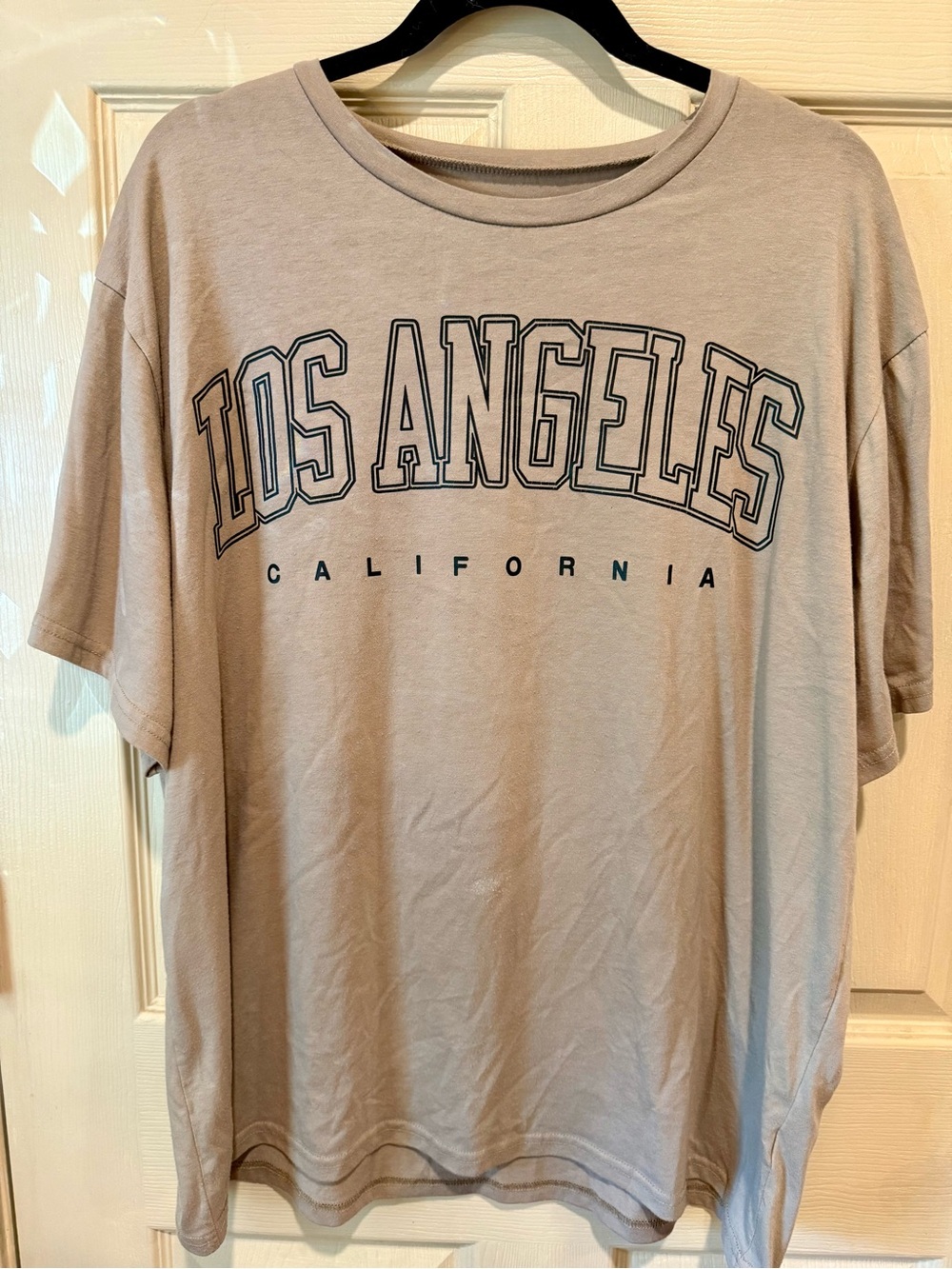 SHEIN Beige Los Angeles Graphic Oversized Short Sleeve Tee